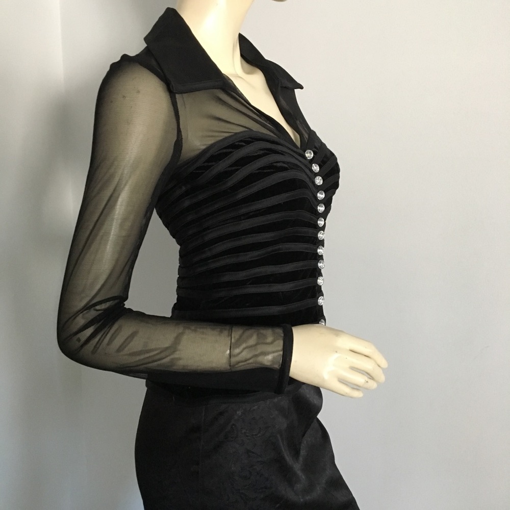 New Js Collections Black Mesh & Velvet Evening Top - image 4